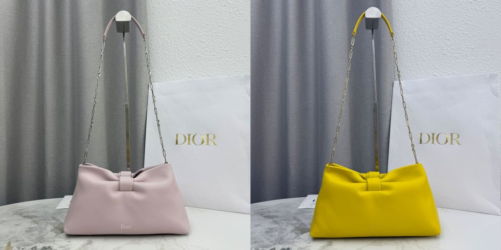 Pink and Yellow Replica Dior Bow Bag — luxury handbag with signature bow detail, displayed in a bright, stylish setting