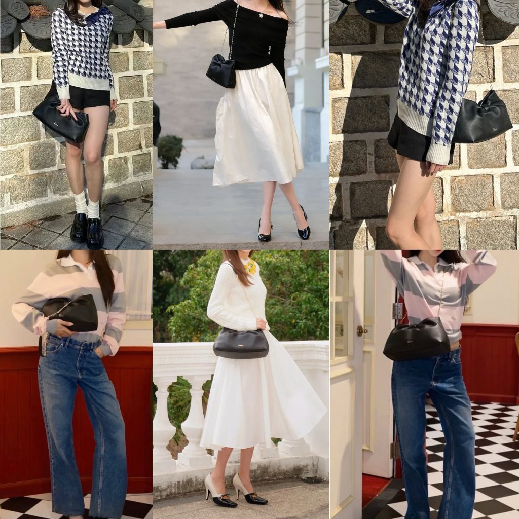 Replica Dior Bow Bag styled with a casual chic black and white gingham outfit for a daily look, featured in a luxury handbag review 2026